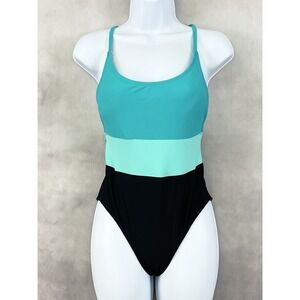 SO One Piece Swimsuit Womens Medium Colorblock Stretch Sporty Minimal Beach